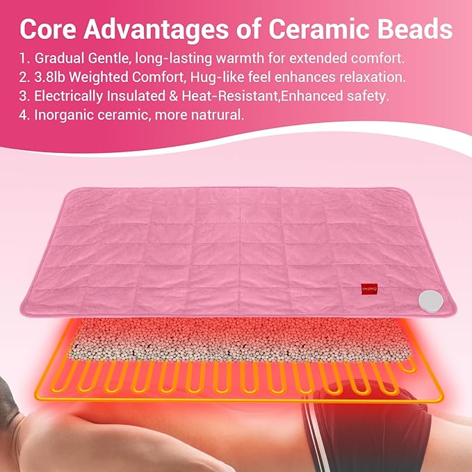 Comfytemp Weighted Heating Pad 17"×33" for Full Back & Leg, Extra Large Electric Heat Pad, Birthday Days Gifts for Mom Women Men Dad, Full Body Heated Pad with Ceramic Bead Filling, Pink