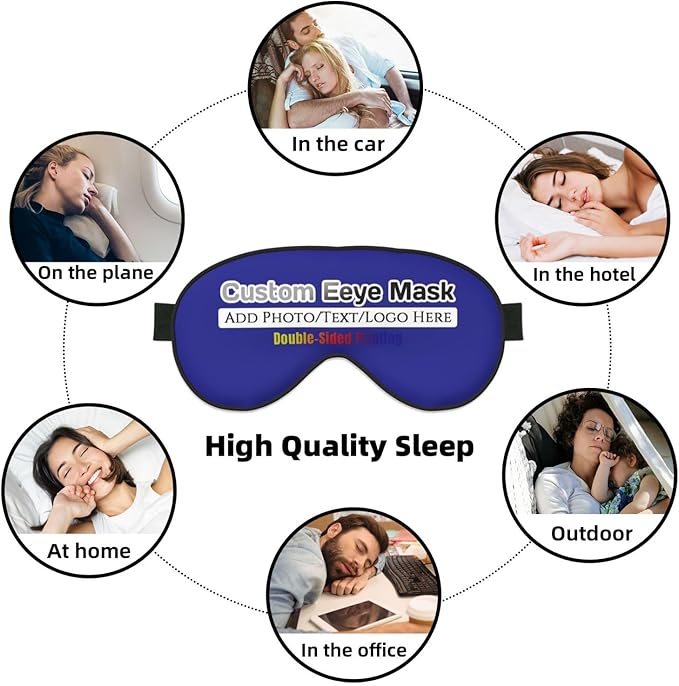 Personalized Eye Mask Add Picture Text Image Logo Custom Travel Sleeping Masks for Home Office Customized Sleep Mask for Men Women Blocks Light Adjustable Strap Blue