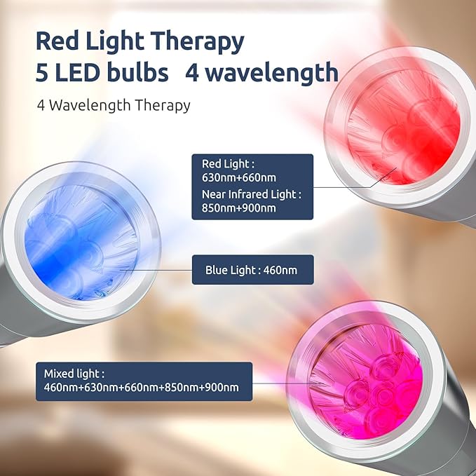 Red Light Therapy: A high-Intensity red Light Therapy Wand Featuring Five Distinct wavelength Light Beads, Designed for Treating Joint and Muscle Pain Throughout The Body and for Facial Care.