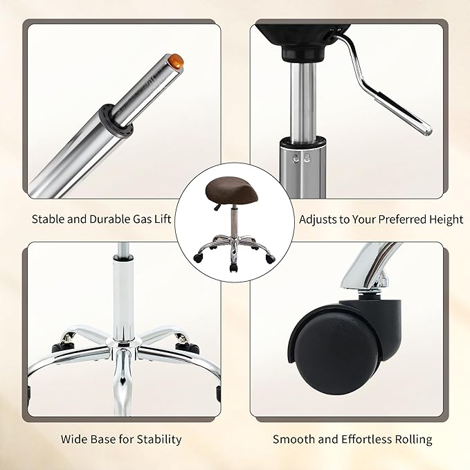 Saddle Stool, Swivel Saddle Stool with Wheels, Adjustable Rolling Stool 18"-26", Faux Leather Rolling Stool for Salon, Massage, Clinic, Lab, Office (Tan, 1PCS (18"-26"))