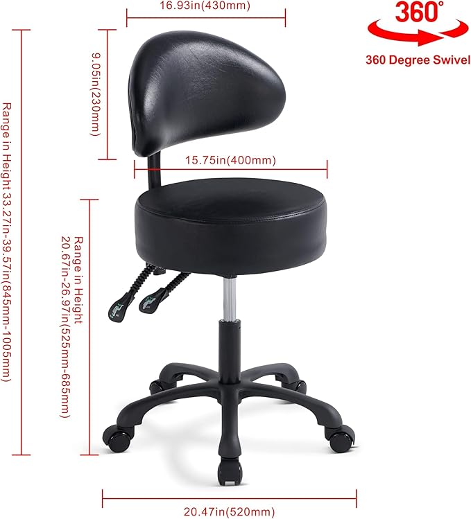 Swivel Rolling Stool Round Chair,Thick Sturdy Padding,Adjustable Stool with Wheels for Doctor,Medical,Massage Salon,Office,Shop(Brown)