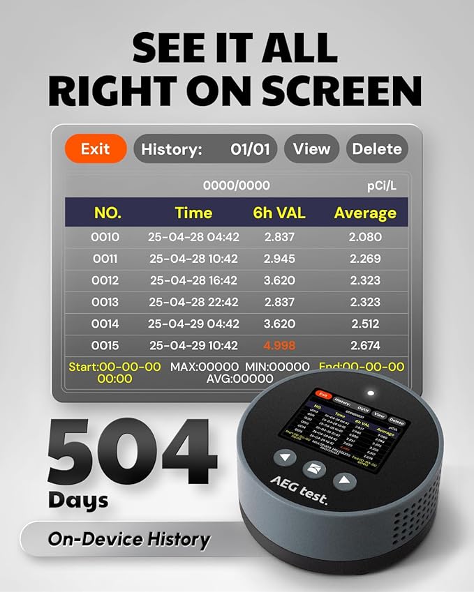HOUND-1085 Radon Detector for Home, Basement & Nursery, Long-Term Continuous Radon Monitor for Family Lung Health, Rechargeable with 45-Day Battery Life, Audible/Visual Alarms, pCi/L or Bq/m³