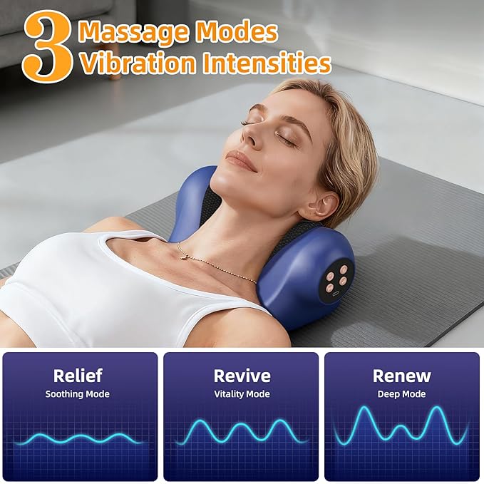 Neck Massager with Heat, Neck Massager Pillow with 3 Modes & Heat, 3-in-1 Wireless Electric Shoulder Massage with 2000mAH, Gift for Women Men Christmas