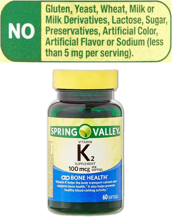 Spring Valley Vitamin K2 100 mcg, 60 Softgels Includes Pill Organizer