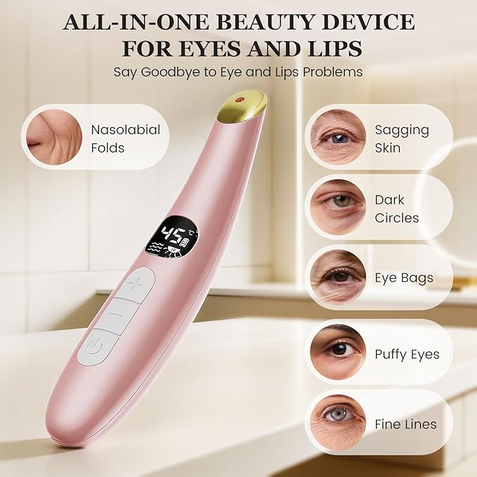 Eye Lift Wand, 3 Modes Eye Massager Wand, Eye Massager for Dry Eyes, Dark Circles and Puffiness, Eye Lifting Device for Fine Lines, Pink