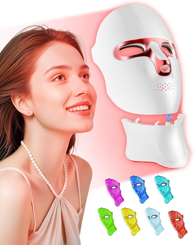 Red Light Therapy for Face - LED Light Therapy Mask Skin Care, Cordless LED Face & Neck Mask with Red & Infrared Lights Wavelength, USB C Rechargeable for Home Use, Working, Travel, Yoga