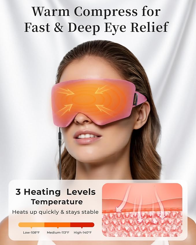 Heated Eye Masks for Warm Compress:Silk Electric Eye Heating Pad for Dry Eyes – Moist Hot Relief for Tired Eye & Stye, Fsa Eligible Items– USB-Powered, Stable Heat – Perfect for Sleep & Travel（Pink