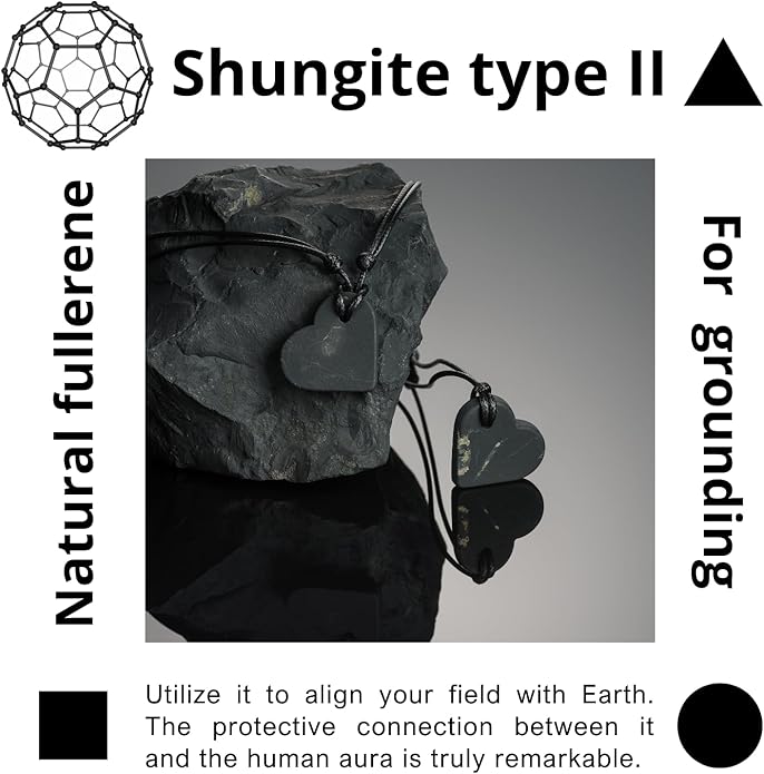 Shungite Pendant Necklace - Harmonizing Shield Defense - Wearable Shungite Crystal for Stress Down and Vitality Up - Shungites Stones from Russian Mine