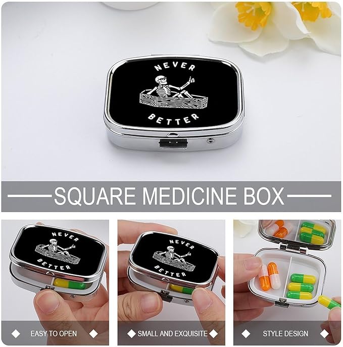 Metal 2 Compartment Pill Organizer Travel Friendly Portable Compact Pill Box Cute Pill Case,for Pocket Wallets Daily Portable Medicine Vitamin Tablet Storage (Better)