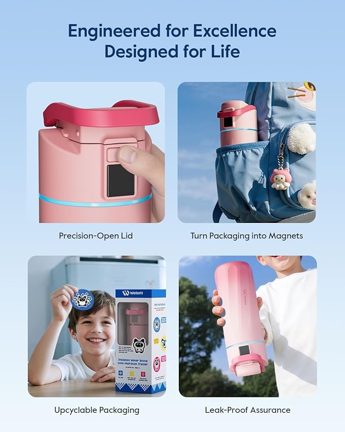 BOOST Smart Water Bottle with Reminder & Tracker, 16oz Kids Water Bottle for School, DIY Refrigerator Magnets, BPA-Free Vacuum Insulated Stainless Steel, Ideal for Mother's Day Gifts