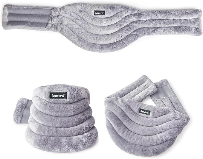 ASUTRA Weighted Neck Wrap, Plush Gray, Microwaveable Heating Pad for Neck and Shoulders, Hot and Cold Compress, Lavender Aromatherapy