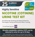 Exploro Nicotine Testing Kit at Home, Cotinine Urine Test, Highly Sensitive Nicotine Test Strips for Urine, Nicotine Test, Accurate Nicotene Test & Vape Test for Cut-Off Level 200 ng/ml (Pack of 25)