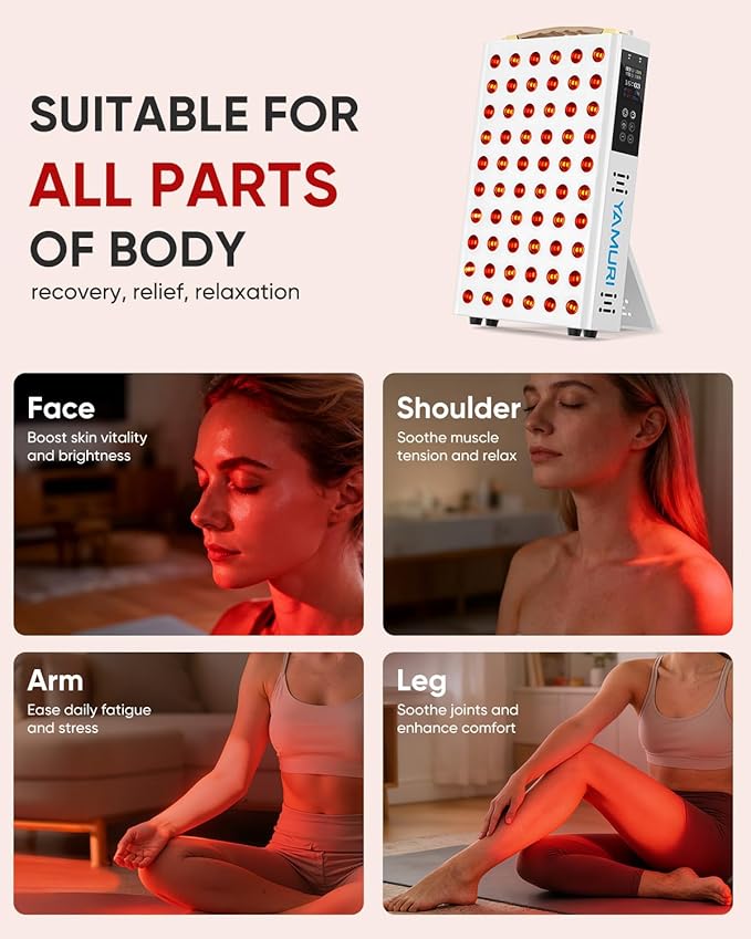 Red Light Therapy for Face, 660nm 850nm Near-Infrared Light Therapy Panel for Body, 110W with 60 Dual Chip LEDs, 135mW/cm² High Irradiance Device for Daily Wellness & Relaxation at Home - YA60