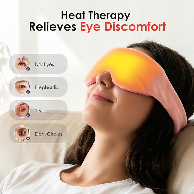 Akakios Heated Eye Mask for Dry Eyes, Microwavable Moist Heat Eye Masks Warm Compress for Dark Circles and Puffiness, Relief Stye Treatment, with Washable Cover(Pink)