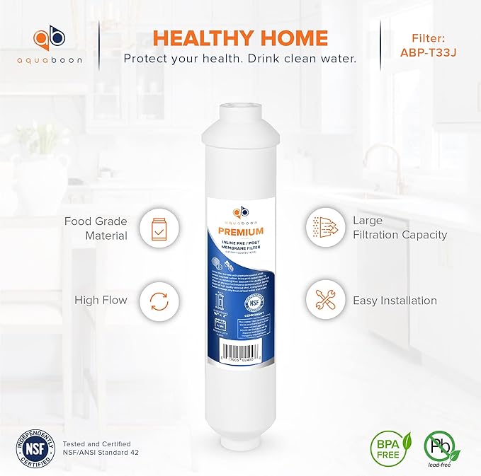 Aquaboon T33 Inline Carbon Filter - 1/4 Inline Water Filter for Refrigerator T33 Inline Ro Post/Granular Activated Carbon (GAC) Polishing Water Filter Cartridge for Reverse Osmosis System 12-Pack