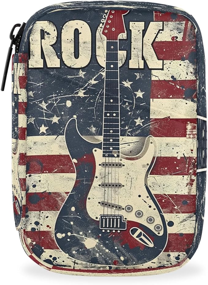 American Flag Guitar Music Travel Pill Organizer Box Weekly Portable Pill Case Daily Pills 7 Day Small Birth Control Pills Container Removable Compartments for Medicine Vitamins Fish Oil