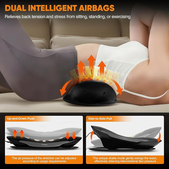 Electric Lumbar Traction Device for Lower Back Pain Relief, Multifunctional Lumbar Stretcher with Dynamic Traction, Red Light Therapy, 8-Level Electrotherapy, 3-Level Thermal Therapy, Vibration
