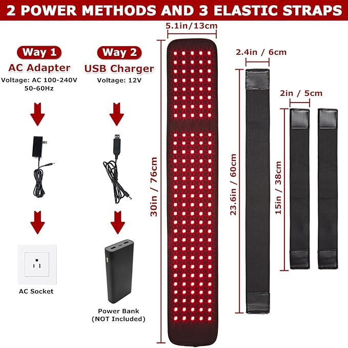 LED Red Light Therapy for Feet & Body, CAMECO 640nm & 660nm & 880nm Infrared Light Therapy Belt for Foot Pain & Neuropathy, Wearable Foot Therapy Wrap, Timer, 3 Temperature Setting