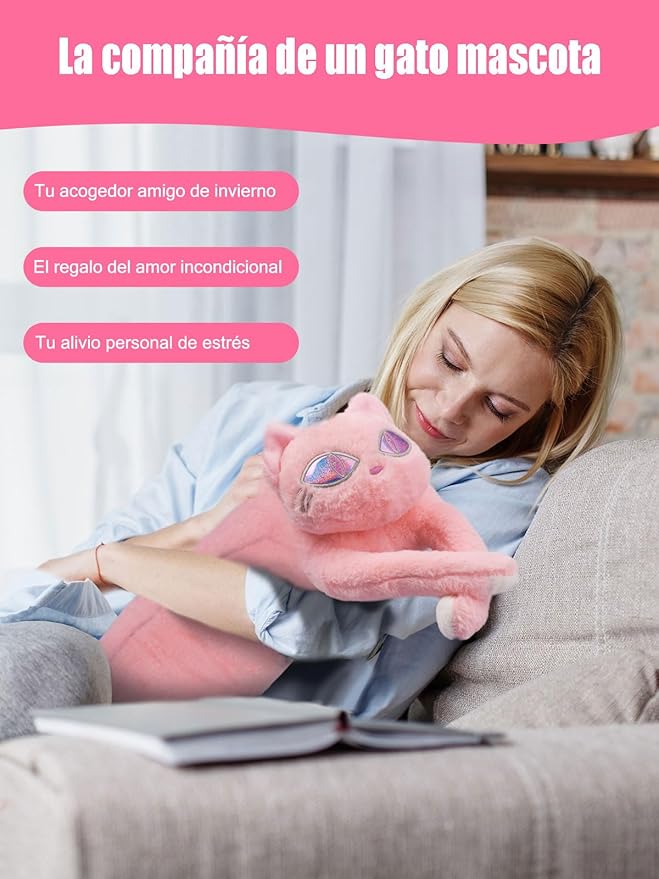 Cat Heating Pad for Period Cramps 5 Heat Settings Auto Shut Off USB Portable Electric Heat Pad Soft Thick Fuzz Stuffed Animal Cute Kitty Warmer for Body Pain Relief Comfort Accompany Help Relax Gift