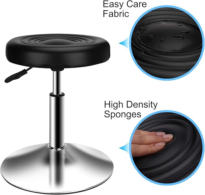 QiCheng&LYS Round Office Stool Chair - Adjustable Height Sit Stand Stool, 360 Swivel, Black