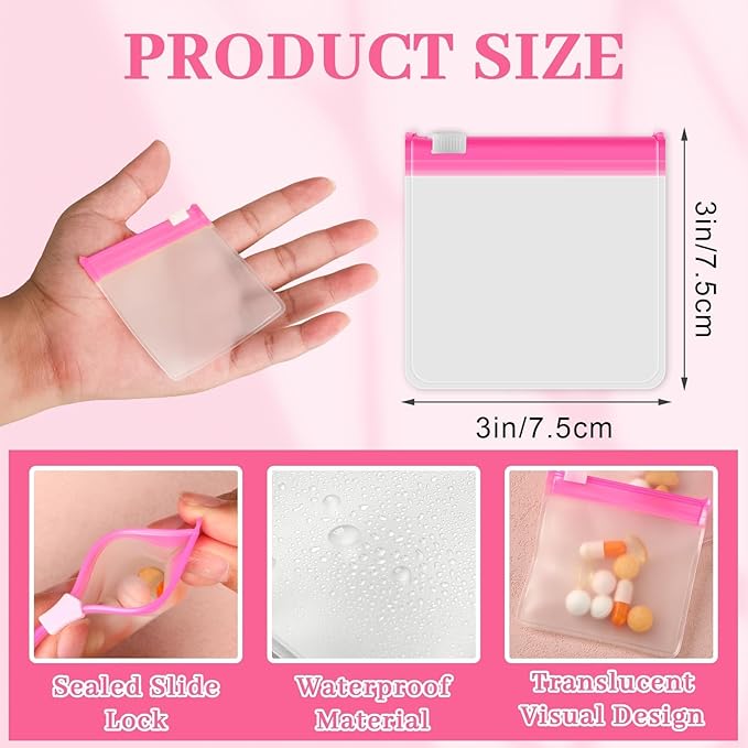 MARFOREVER 39 Pcs Pill Pouch Bags Pill Organizer, Reusable Pill Case Small Medicine Bag Tavel Pill Pouches, 28 Pcs Pink Plastic Pill Container with Slide Lock 10 Sheets Labels and 1 Pc Marker