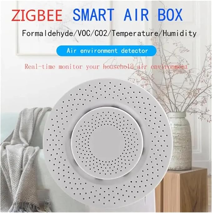 Smart Air Quality Sensor, Zigbee & WiFi Indoor Air Quality Monitor, 5-in-1 CO2 Meter Formaldehyde HCHO VOC Temperature Humidity Detector, Compatible with Alexa & Google Home(Zigbee Version 5in1)