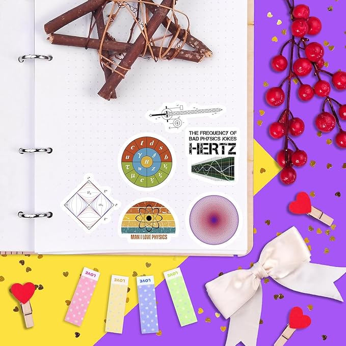 BulbaCraft Physics Stickers for Water Bottle and Laptop - Science Party Supplies & Decorations, Waterproof Vinyl Decals, Physics Formulas Stickers, Gifts for Women & Men