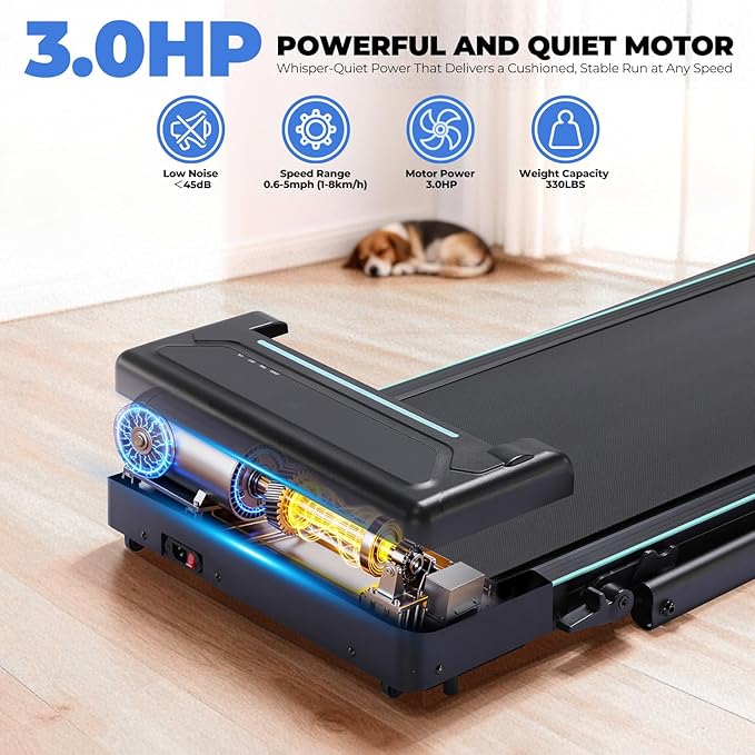 GTPLAYER Walking Pad Treadmill with Adjustable Height Handle Bar, 3HP Quiet Foldable Under Desk Treadmill, Portable Treadmills for Home 350LBS with Remote Control LED Display