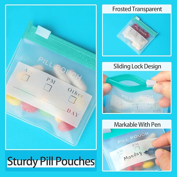 36 Packs Color Pill Pouch Bags 12mil 3 x 2.75 Inch bpa-Free, Frosted Clear EVA Materials, Heavy-Duty Thick Plastic Bags, Seal Zipper for Travel Medicine Organizer, Jewelry, Small Craft Pieces-Green
