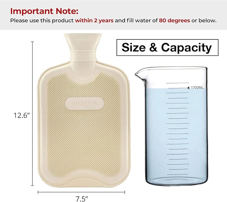 HomeTop Premium Classic Rubber Hot or Cold Water Bottle with Soft Fleece Cover