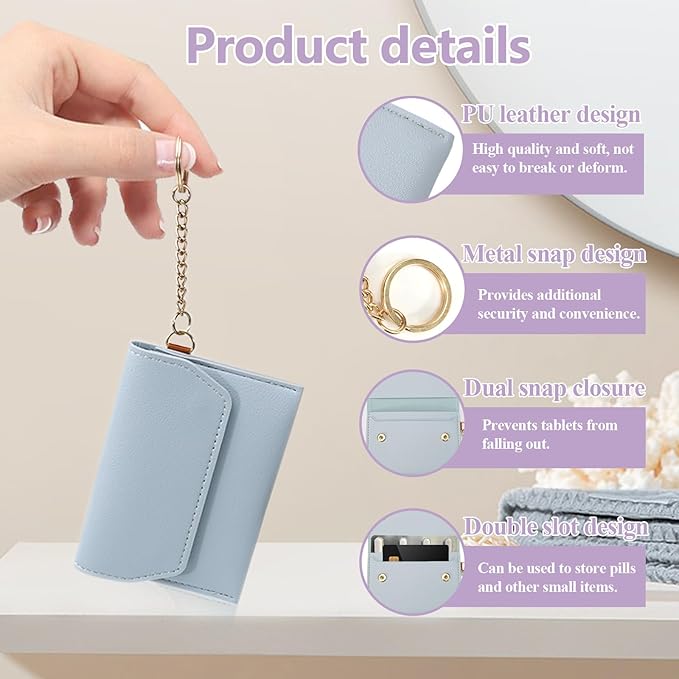 4Pcs Birth Control Pill Case Holder, PU Leather Birth Control Case Sleeve Wallet with Snap and Keyring, Privacy Protection Contraceptive Medicine Holder Keychain
