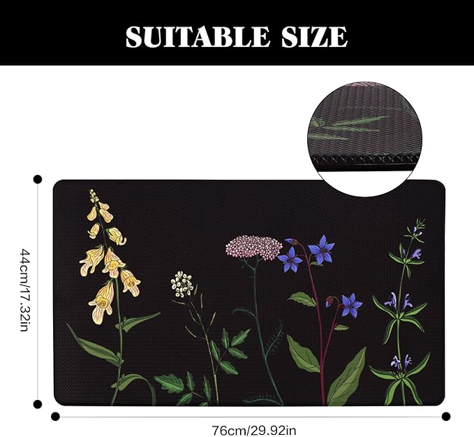 Mirok Washable Anti Fatigue Mat for Cushioned Floor Mats,Colorful Floral Non-Skid Ergonomic Comfort Foam Rugs,Non Slip Kitchen Rug(Multi Flower,17"x29")