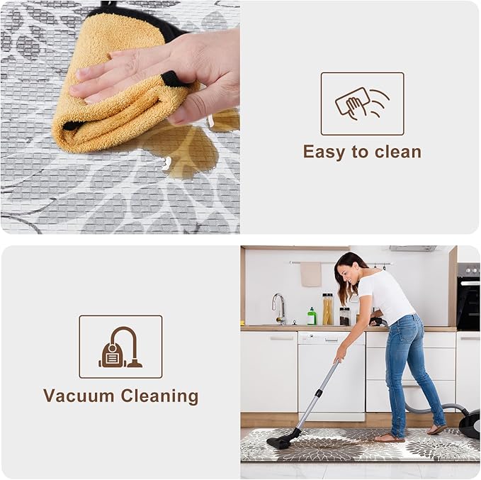Anti Fatigue Kitchen Mats,Non Slip Boho Dahlia Kitchen Rugs Sets 2 Piece, Waterproof Farmhouse Kitchen Mat for Floor,Cushioned Standing Mat for Office,Laundry,Sink,Desk,Grey
