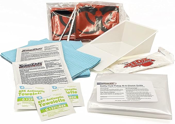 First Aid Premium Bloodborne Pathogen & Bodily Fluid Spill Kit, OSHA Compliant, Wall Mountable, 10" x 8" x 3 1/2"