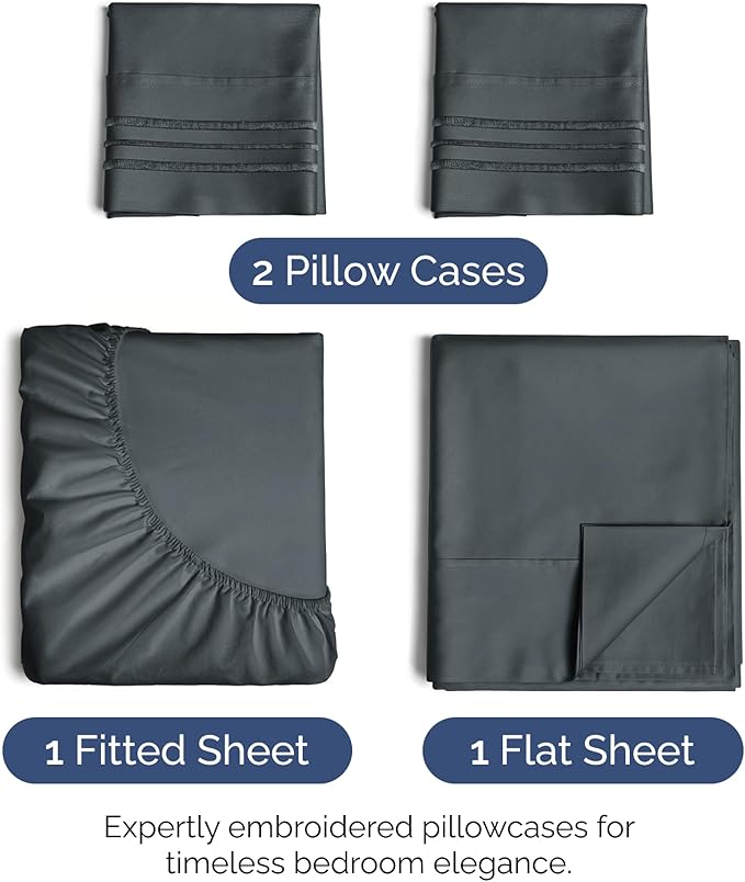 Queen Size 4 Piece Sheet Set - Extra Soft, Breathable & Cooling Sheets - Hotel Luxury Durable Bed Sheets for Women & Men - Deep Pockets, Easy-Fit & Wrinkle-Free Sheets - Slate Blue Oeko-Tex Bed Sheets
