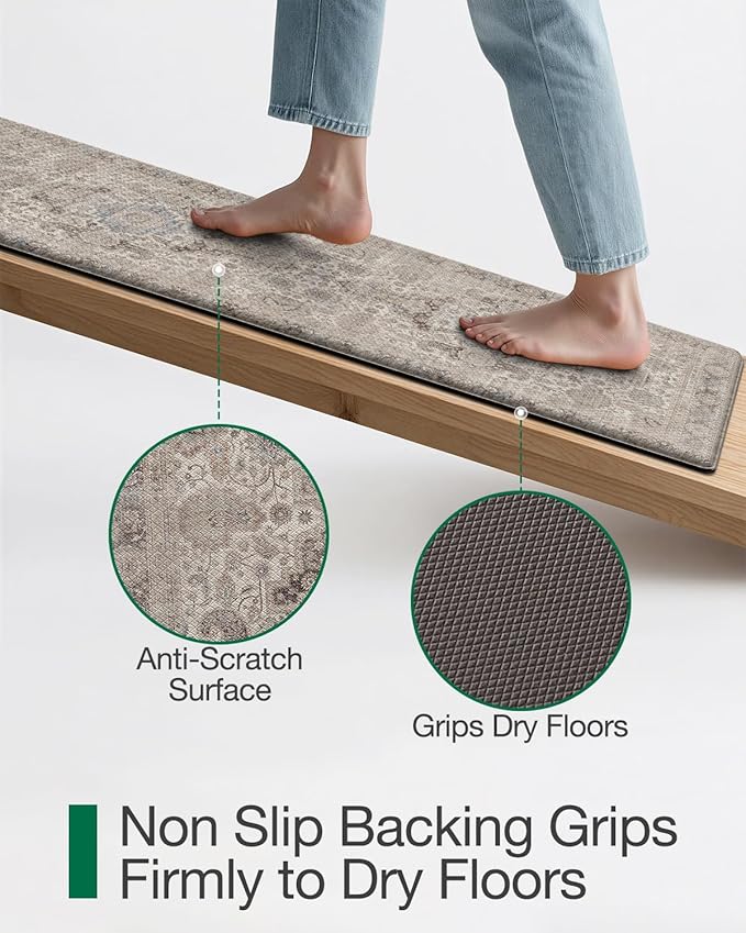 LUMI Kitchen Mat Anti Fatigue Cushioned, Memory Foam Padded Standing Rug Washable, Non Slip Comfort Floor Runner for Home, Sink, Laundry, Office, 24"x59", Taupe