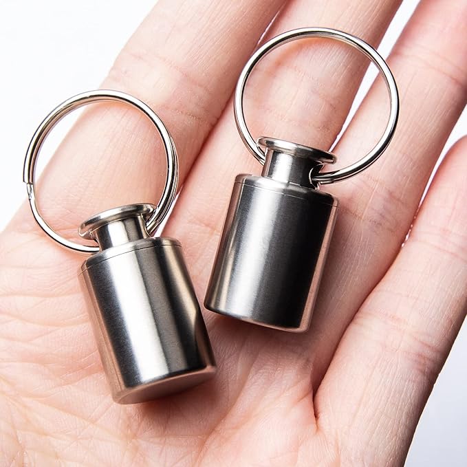 Titanium Keychain Pill Holder Mini Waterproof Pill Container Portable Pocket Pill Case Small Pill Storage Box Organizer for Men Daily Outdoor Camping Travel (B)