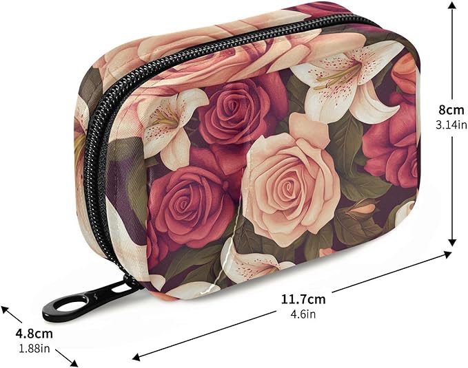 Roses and Lily Flowers Cute Pill Organizer Weekly Travel Pill Box 7 Day Large Capacity Pill Dispenser Case with 8 Pill Container Daily Pill Box Organizer Vitamin Holder Pill Bot
