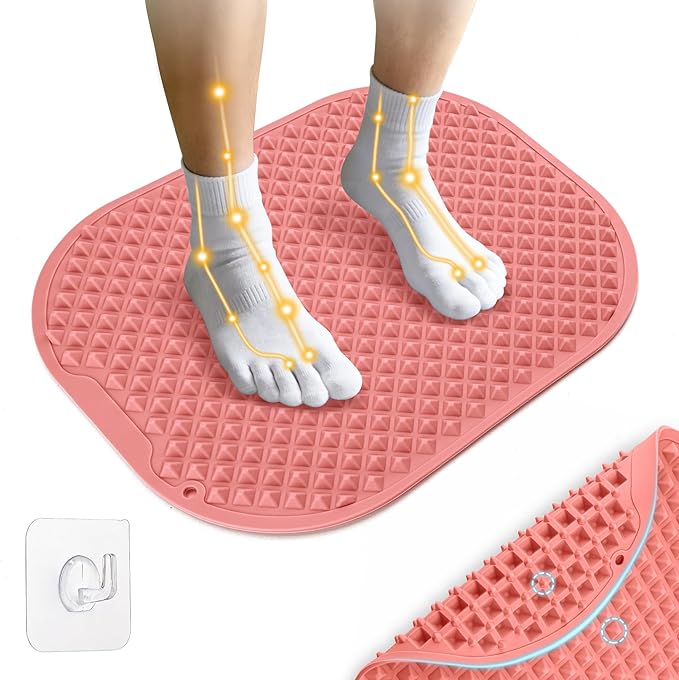 Upgrade Silicone Foot Massager Mat, Large Reflexology Mat for Feet Relaxation, Portable Foot Acupressure Mat with Dual-Side Usage, Foldable Standing Desk Mat for Pain, Fatigue Relief(Pink-L)