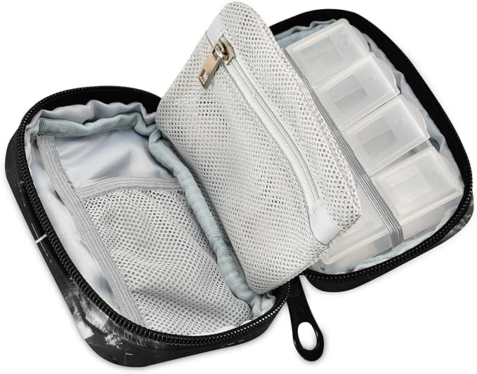 Weekly Pill Organizer Case Cool Skeleton Travel Portable Pill Bag for Medicine Vitamin Large Capacity Zipper Medicine Organizer