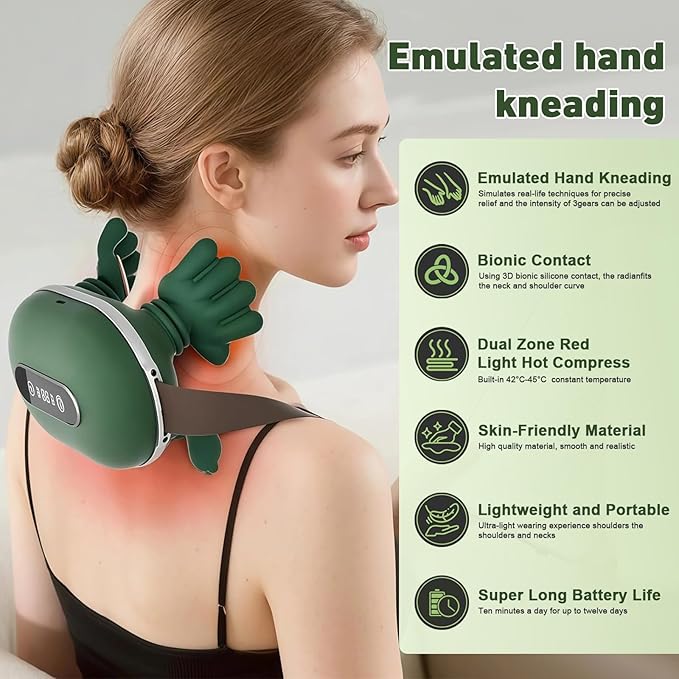 Neck Massager with Heat for Pain Relief deep Tissue, Bionic 4D Deep-Kneading Massage with Soothing Heat,Adjustable Intensity,Ergonomic Design for Home,Office,and Travel Relaxation