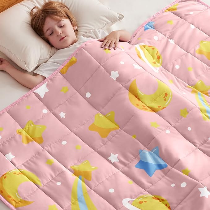 anfie Weighted Blanket Kids(36"x48" 5lbs) Weighted Blanket Cooling Blanket for Sleeping,Throw Size Breathable Blanket with Premium Glass Bead(Pink Moon)