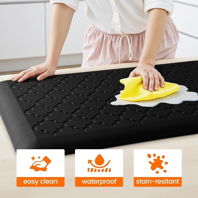 4/5 Inch Thick Anti-Fatigue Kitchen Mat Water Resistant Non-Slip Kitchen Floor Mat Ergonomic Comfort Standing Mat for Home Kitchen Office Laundry 17.3"x 60" Black