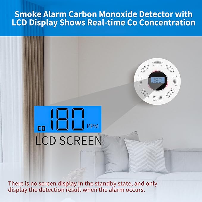 Smoke and Carbon Monoxide Detector Combo Powered by Battery, 2 in 1 CO & Smoke Alarm with LED Warning Light Indicators for Home, Travel, RV, Garage (6 Pack)