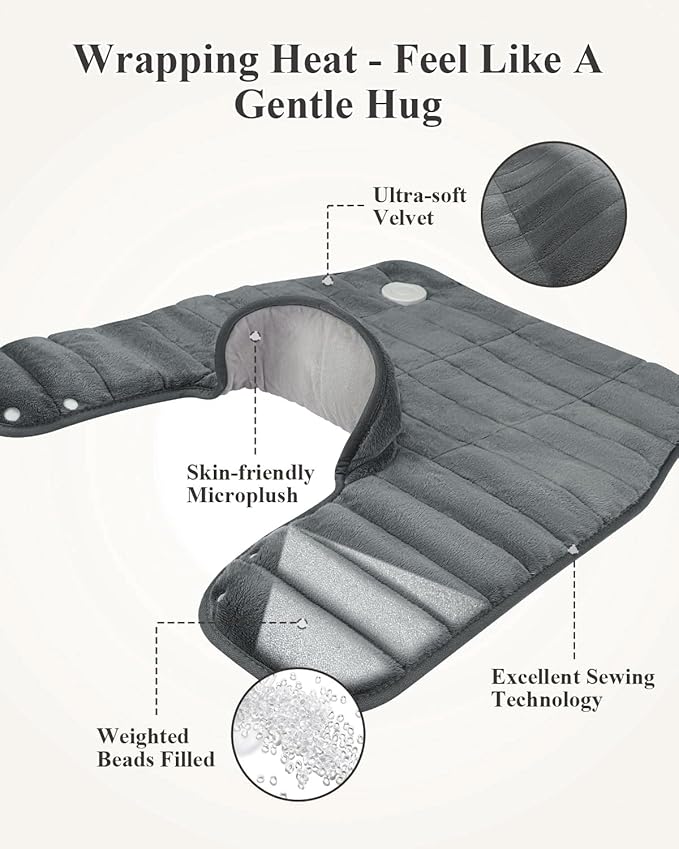 Heating Pad for Neck and Shoulders and Back, 24"x23" XL Large Electric Heated Wrap for Daily Relaxation, Gifts for Women Men, 2lb Weighted, 6 Heat Settings, 4 Timers, Silver Grey