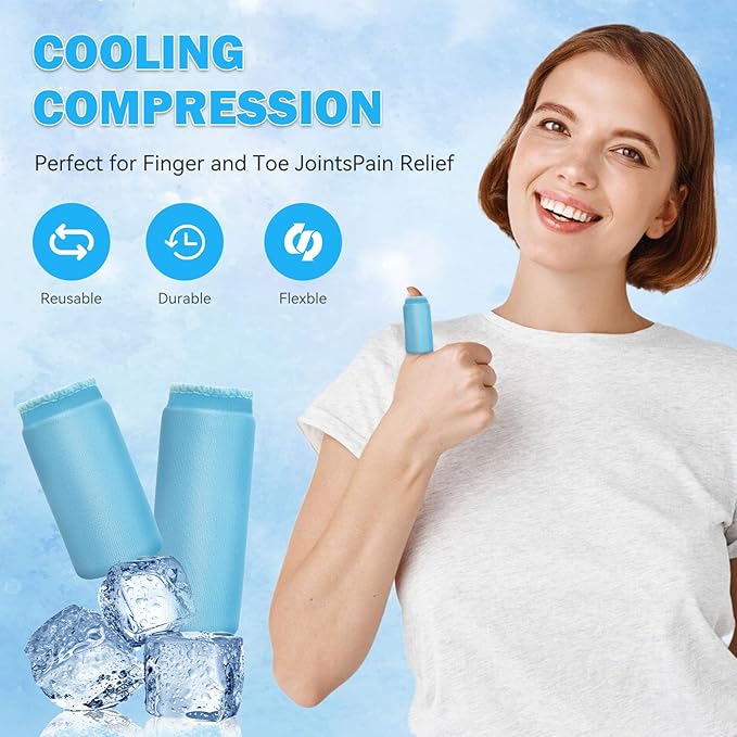 Finger Ice Sleeves Packs, Reusable Finger Cold Packs, 4 pcs Finger Gle Ice Pack Wrap Thumbs & Toes, Lasting Cold Compress, Hot Cold Ice Pack - for Injury, Sprain, Swelling