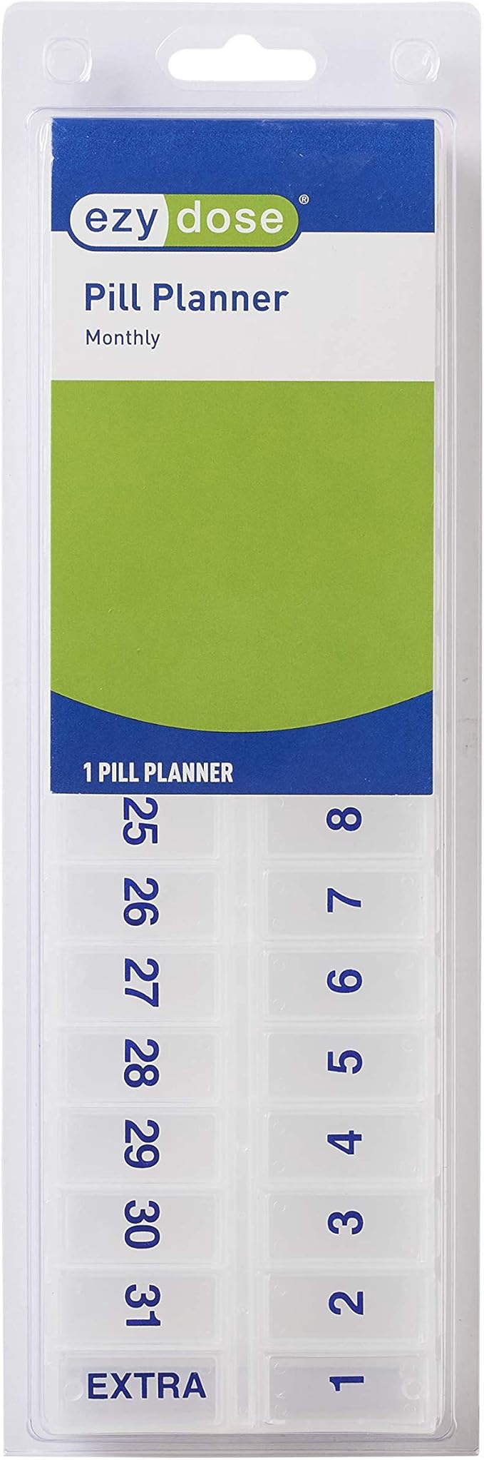 EZY DOSE (31-Day) Monthly Pill, Medicine, Vitamin Organizer Box, Monthly, Daily Planner, Extra Storage Compartments, Transparent Lids, BPA Free