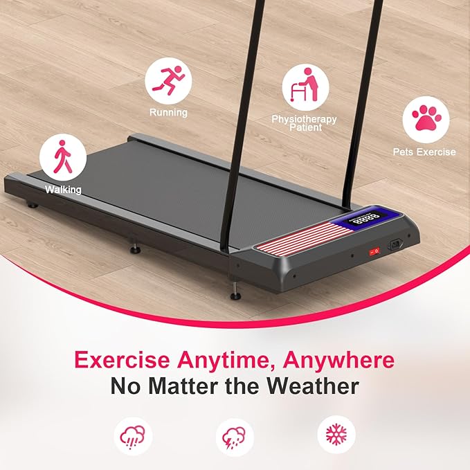Walking Mat Pad With Incline and Handle Bar, Treadmill with Handles, 4 in 1 Under Desk Treadmill, 2.5HP Low Noise Compact Treadmills Small Space with Remote Control,Portable Treadmills for Home Office