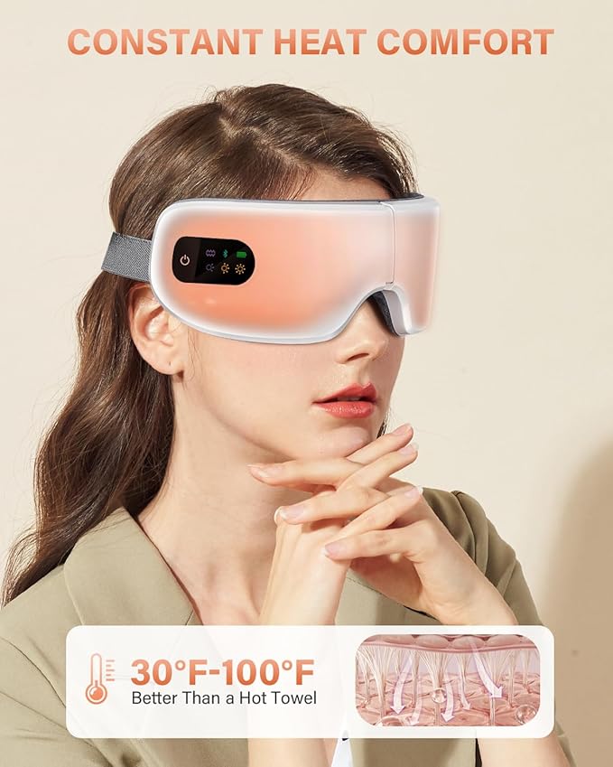 Eye Massager with Heat, 7 Heating and Vibration Modes, Eye Mask, Birthday Gifts for Women, Men, Friend, Mom and Dad, Sleep Mask for Relax, Migraine Relief, Improve Sleep, White