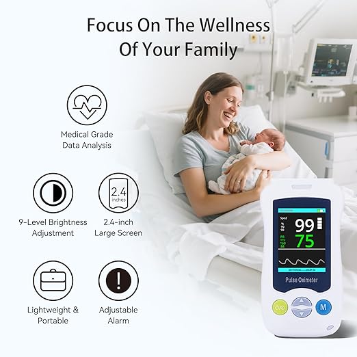 Continuous Pulse Oximeter Fingertip, Medical Grade Accuracy Pulse Oximeters for Baby Fast Reading for SpO2 and Pulse Rate Overnight Monitoring Infant Handheld Blood Oxygen Saturation Monitor for Adults and Kids